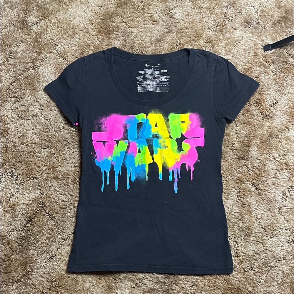 Star Wars‎ Disney Store Neon Multi Color Black T Shirt Size Medium